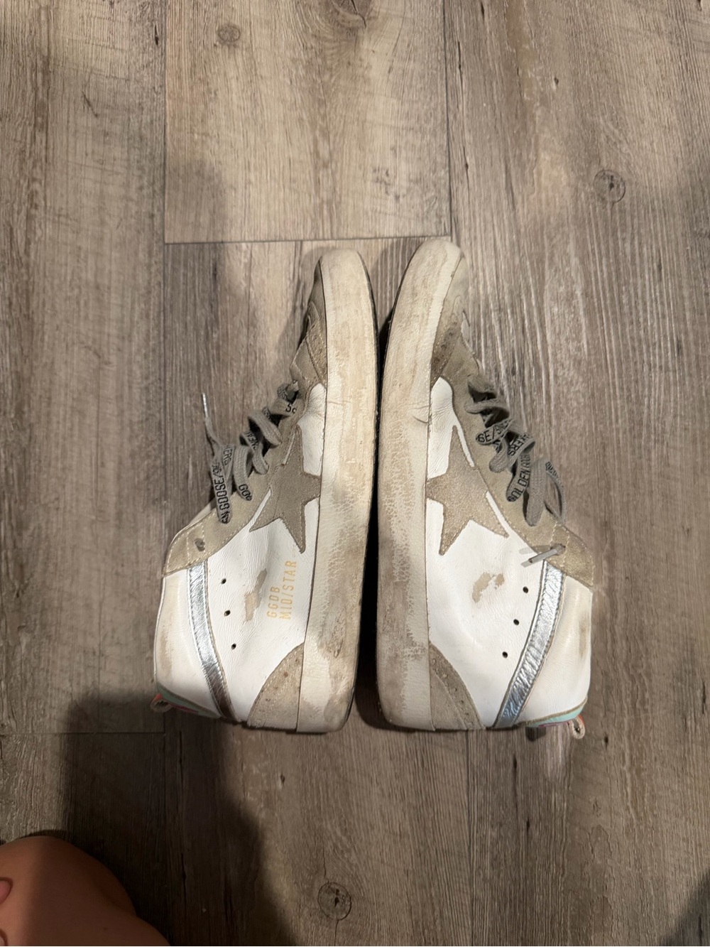 Golden Goose White Sneakers with Silver, Mint and Orange Accents - Picture 9 of 11